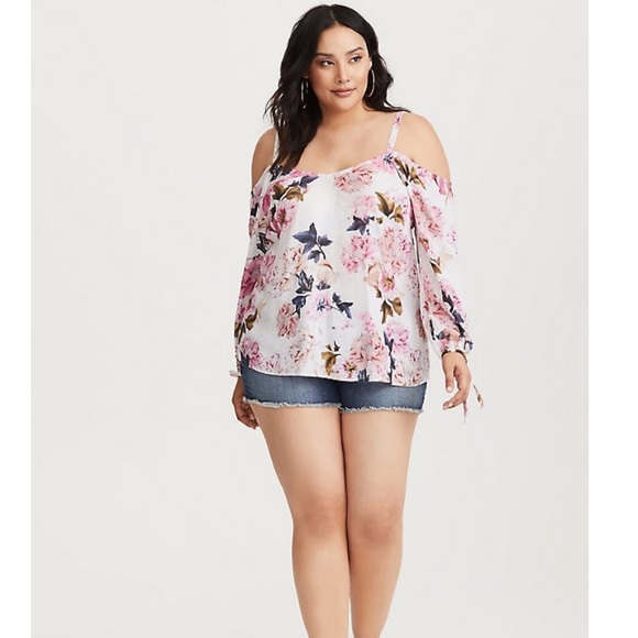 torrid Tops - TORRID floral chiffon cold shoulder tie blouse NWT